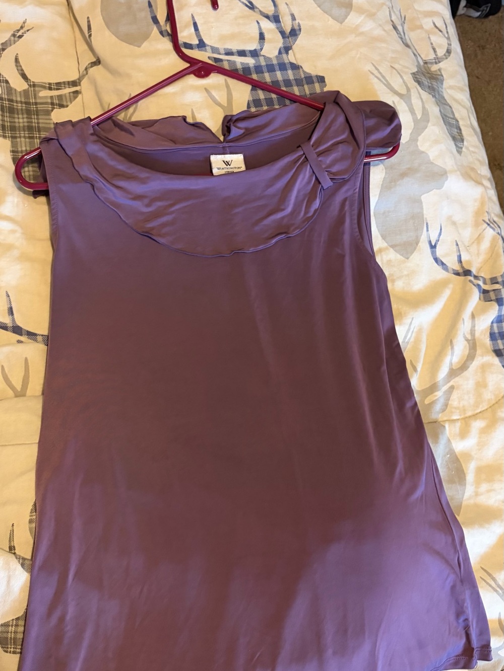 Worthington Purple Sleeveless Top Women’s Large Ruffle Neck Blouse